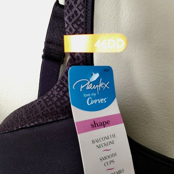 Playtex Love My Curves Bra 46DD Balconette 4823 Black Underwire Smoothing NEW - Picture 4 of 11